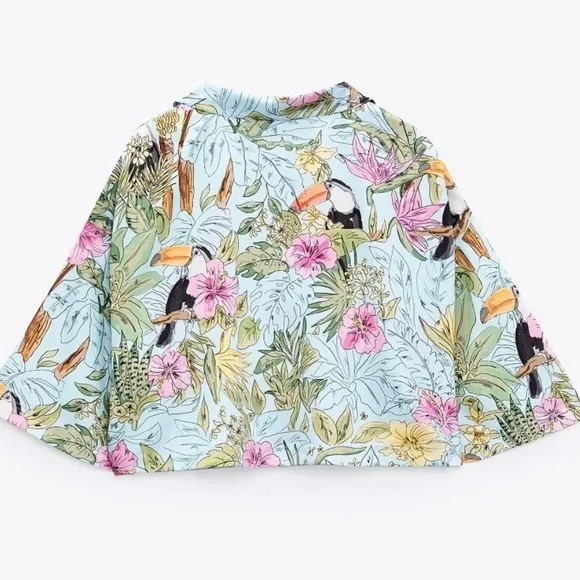 Zara Cropped toucan Tropic Floral Shirt Top - Picture 2 of 8